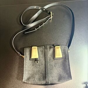 Diesel denim‎ Black and Gold Crossbody Bag purse magnet close zipper bag urban